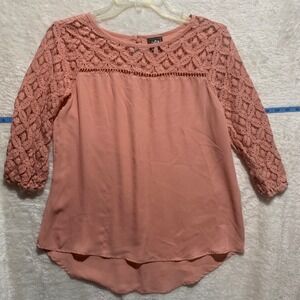 Daytrip Women's Pink Lace Sleeve‎ Blouse Top Shirt Size S
